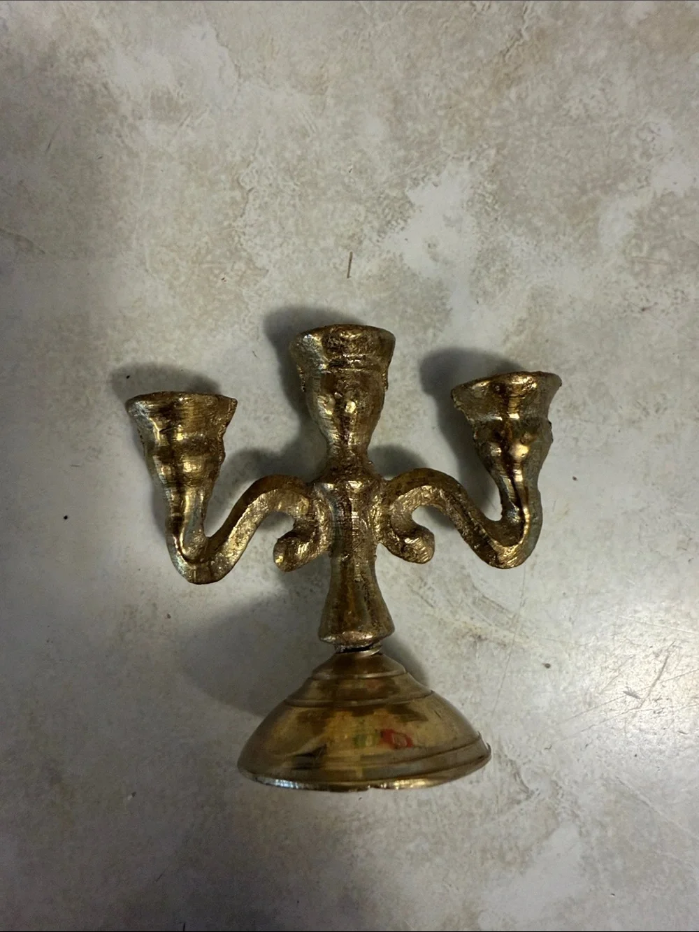 Vintage Miniature Gold Three-Arm Decorative Candle Holder - Home Accents